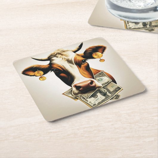 Koe in geld kartonnen onderzetters (Schuin)