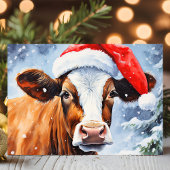 Koe in kerstmuts Leuke Kerst Feestdagen Kaart