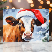 Koe in kerstmuts Leuke Kerst Feestdagen Kaart