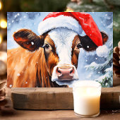 Koe in kerstmuts Leuke Kerst Feestdagen Kaart