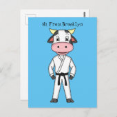 Koe in kung fu suit cartoon briefkaart (Voorkant / Achterkant)
