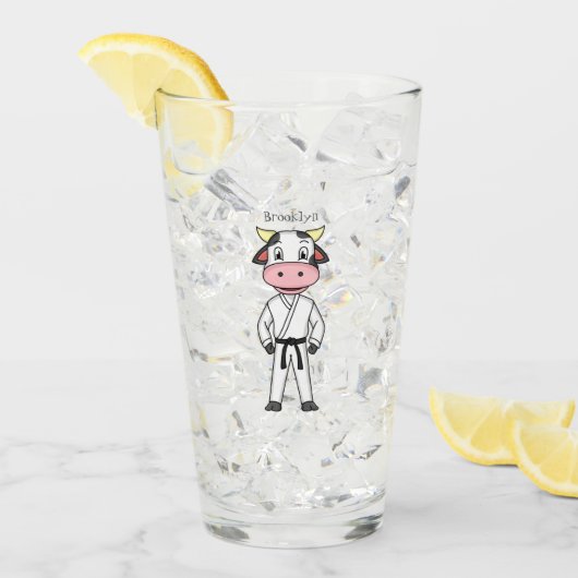 Koe in kung fu suit cartoon glas (Voorkant ijs)