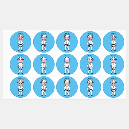 Koe in kung fu suit cartoon labels (Vel)