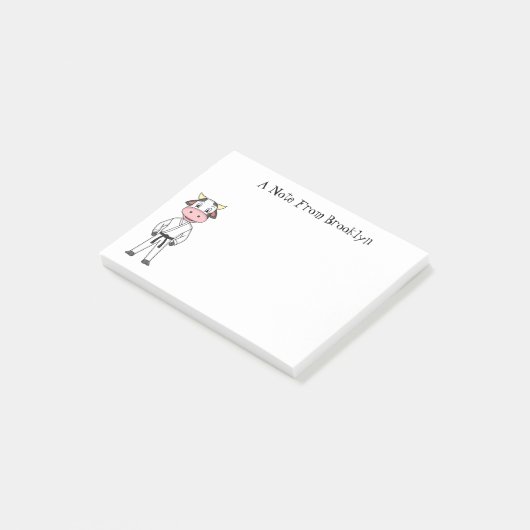 Koe in kung fu suit cartoon post-it® notes (Schuin)