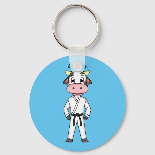 Koe in kung fu suit cartoon sleutelhanger (Voorkant)