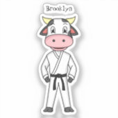 Koe in kung fu suit cartoon sticker (Voorkant)