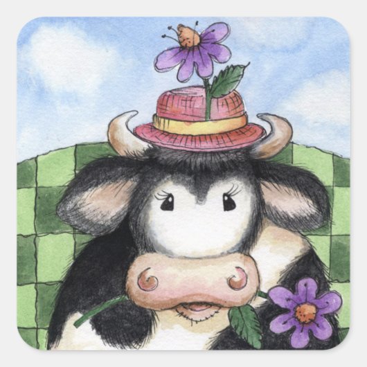 Koe in Pet - Stickers (Voorkant)