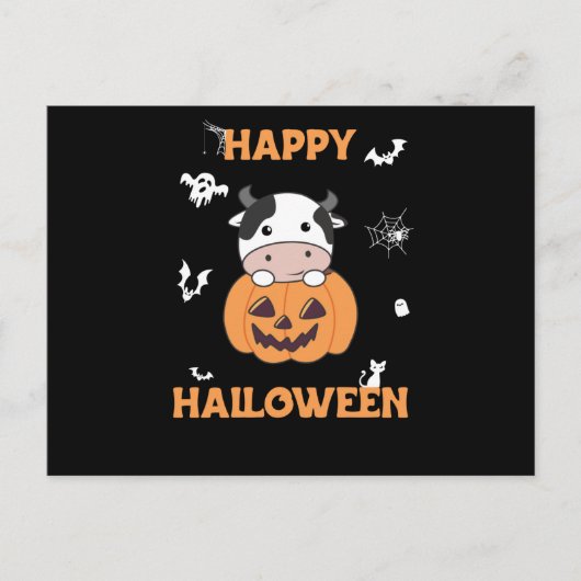 Koe in pomkin Cute Koeien Happy Halloween Briefkaart (Voorkant)