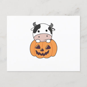 Koe in pomkin Cute Koeien Happy Halloween Briefkaart