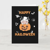 Koe in pomkin Cute Koeien Happy Halloween Kaart (Gele Bloem)