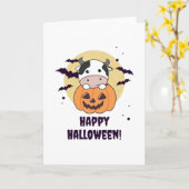 Koe in pomkin Cute Koeien Happy Halloween Kaart (Gele Bloem)