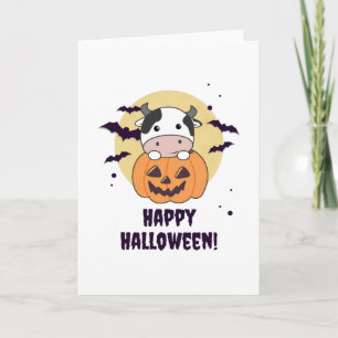 Koe in pomkin Cute Koeien Happy Halloween Kaart