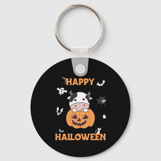 Koe in pomkin Cute Koeien Happy Halloween Sleutelhanger (Voorkant)