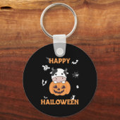Koe in pomkin Cute Koeien Happy Halloween Sleutelhanger (Voorkant)