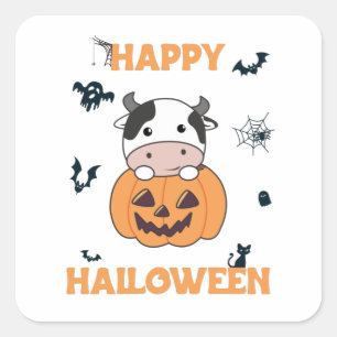 Koe in pomkin Cute Koeien Happy Halloween Vierkante Sticker