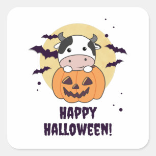 Koe in pomkin Cute Koeien Happy Halloween Vierkante Sticker