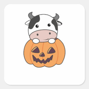 Koe in pomkin Cute Koeien Happy Halloween Vierkante Sticker