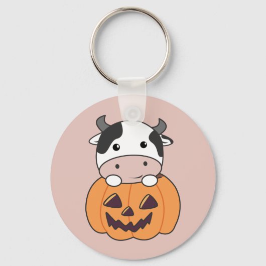 Koe in pompoen Schattigee Koeien Happy Halloween S Sleutelhanger (Voorkant)