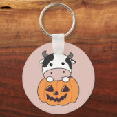 Koe in pompoen Schattigee Koeien Happy Halloween S Sleutelhanger (Voorkant)