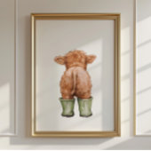 Koe in saliegroene laarzen poster kinderkamer deco