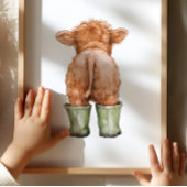 Koe in saliegroene laarzen poster kinderkamer deco