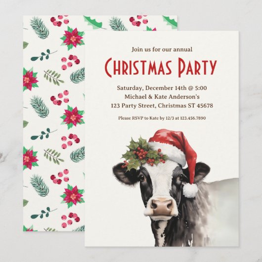 Koe in Santa Hat Boerderij Animal Dairy Christmas  Kaart (Voorkant / Achterkant)