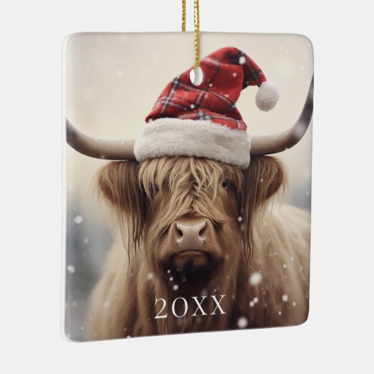 Koe in Santa Hat Gepersonaliseerde Kerstvakantie Keramisch Ornament (Rechts)