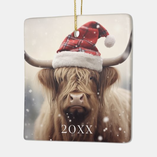 Koe in Santa Hat Gepersonaliseerde Kerstvakantie Keramisch Ornament (Links)