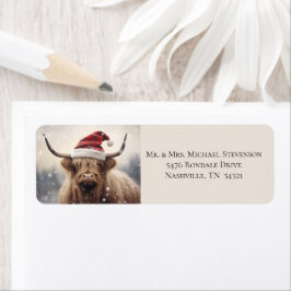 Koe in Santa Hat Kerst Retouradres Etiket