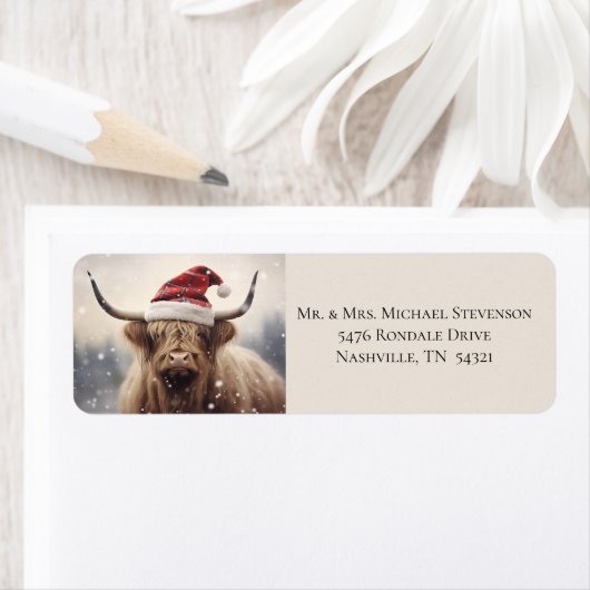 Koe in Santa Hat Kerst Retouradres Etiket (Insitu)