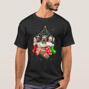 Koe in sokken Kerstmis Pyjama Sneeuw Lichtjes Grap T-shirt