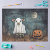 Koe in spookkostuum met pompoen en volle maan tissuepapier (Craft)