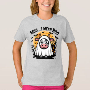 Koe in spookkostuum "Moo... Ik bedoel Boo." T-shirt