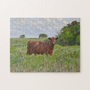 Koe in weide Boerderij Style Art Puzzel