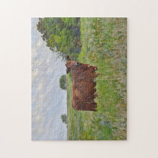 Koe in weide Boerderij Style Art Puzzel (Verticaal)