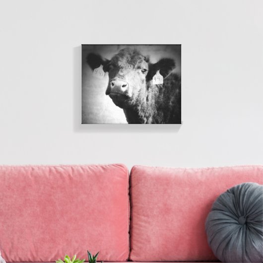 Koe in zwart-witcanvas afdrukken (Insitu (Woonkamer))