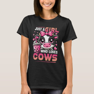 Koe Just Girl Who Loves Koeien Bubble Tea Roze Bow T-shirt