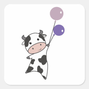 Koe kalf vliegballonnen naar boven vierkante sticker