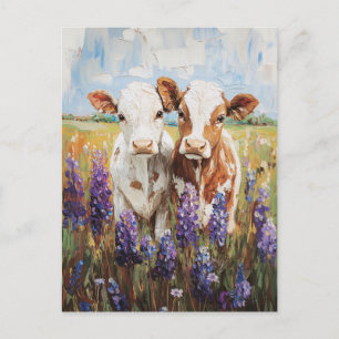 Koe Kalveren Lupine Bloemen Schilderen Briefkaart