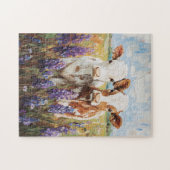 Koe Kalveren Lupine Bloemen Schilderen Legpuzzel (Horizontaal)