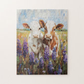 Koe Kalveren Lupine Bloemen Schilderen Legpuzzel (Verticaal)