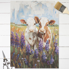 Koe Kalveren Lupine Bloemen Schilderij Decoupage Tissuepapier