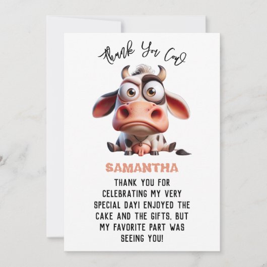 Koe karikaturen Ik ben een Cowgirl 1e verjaardag Bedankkaart (Voorkant)