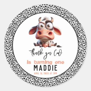 Koe karikaturen Ik ben een Cowgirl 1e verjaardag Ronde Sticker