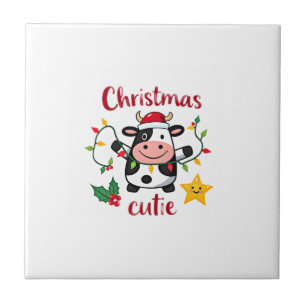 Koe Kerst Knuffel Koeien Kerst T-Shirt (6) Tegeltje