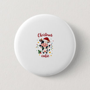 Koe Kerst Knuffel Koeien Kerst T-Shirt (7) Ronde Button 5,7 Cm