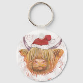 koe kerst met kerstPet Sleutelhanger (Voorkant)