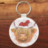koe kerst met kerstPet Sleutelhanger (Voorkant)