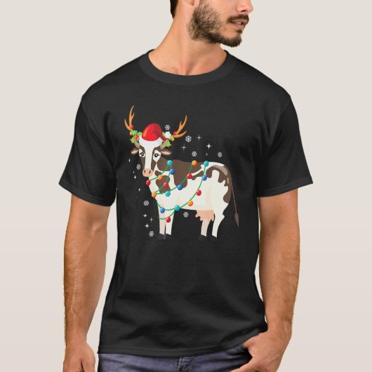 Koe Kerst Rendier Kerstlichten T-shirt (Voorkant)