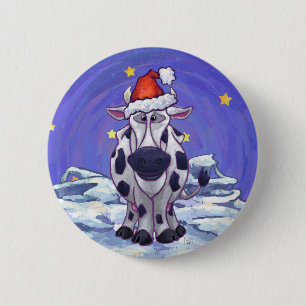 Koe kerst ronde button 5,7 cm